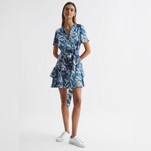 Reiss Ditsy Printed Mini Dress Blue – Size 4